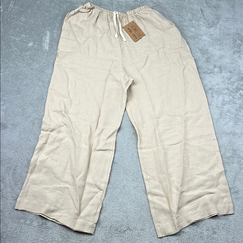 NEW The Simple Folk M 100% Organic Linen Wide Leg Pants Oatmeal Cream Pockets